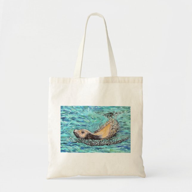 Bolso De Tela Pintura de leones marinos (Frente)