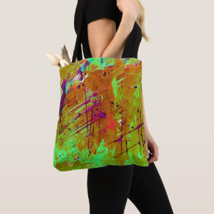 Bolso De Tela Pintura de mancha de abstrato verde neón colorida