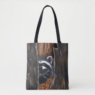 Bolso De Tela Pintura de Mapache Madre y Bebé