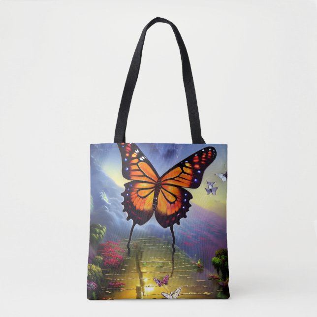 Bolso De Tela Pintura de mariposa de fantasía colorida (Anverso)
