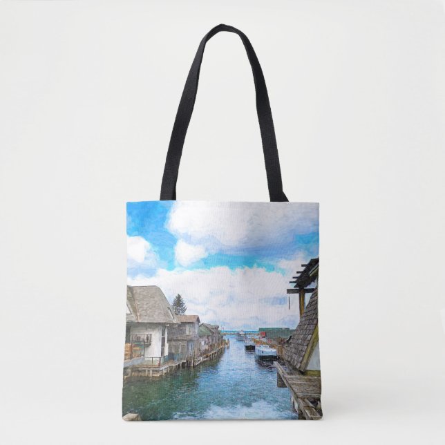 Bolso De Tela Pintura de Michigan Fish Town (Anverso)