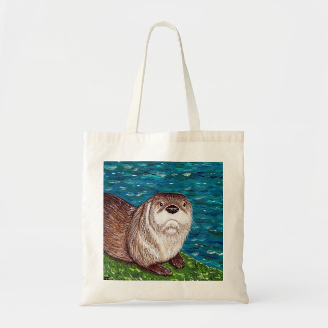 Bolso De Tela Pintura de nutria de río descarada (Frente)