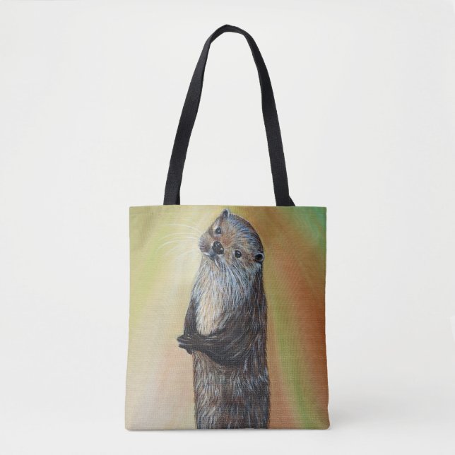 Bolso De Tela Pintura de Otter de Río Permanente (Anverso)