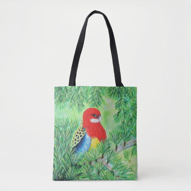 Bolso De Tela Pintura de pájaro de Rosella (Anverso)