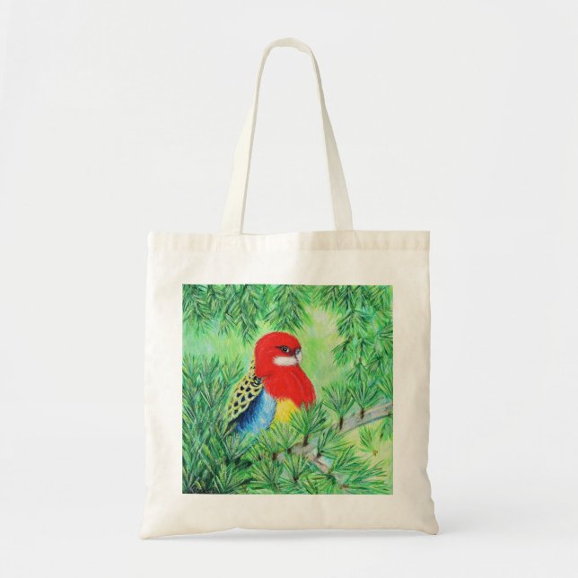 Bolso De Tela Pintura de pájaro de Rosella (Frente)