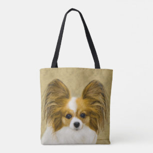 Bolso De Tela Pintura de Papillon (Hound Tri) - Arte original de