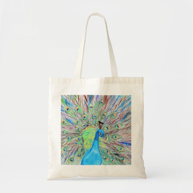 Bolso De Tela Pintura de pavo real acuático (Frente)