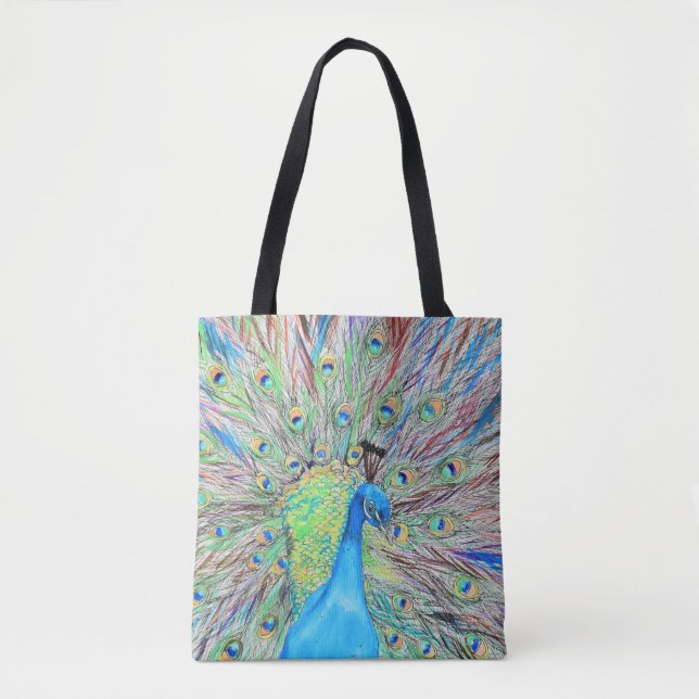 Bolso De Tela Pintura de pavo real acuático (Anverso)