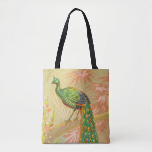 Bolso De Tela Pintura de pavo real y flores