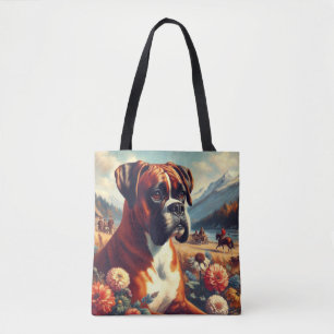 Bolso De Tela Pintura de perro de Boxer de época