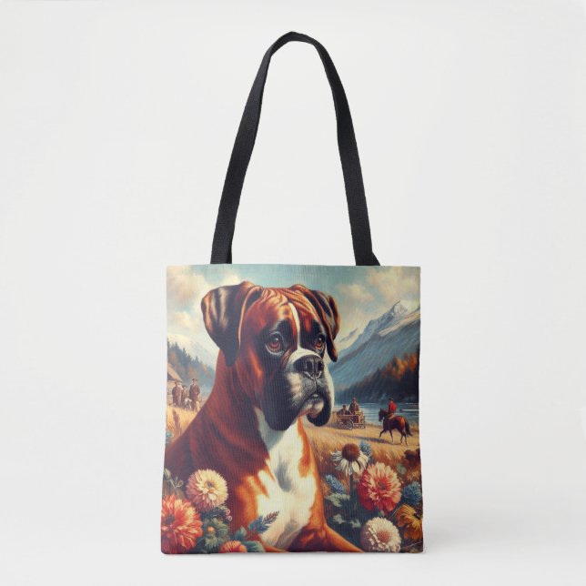 Bolso De Tela Pintura de perro de Boxer de época (Anverso)