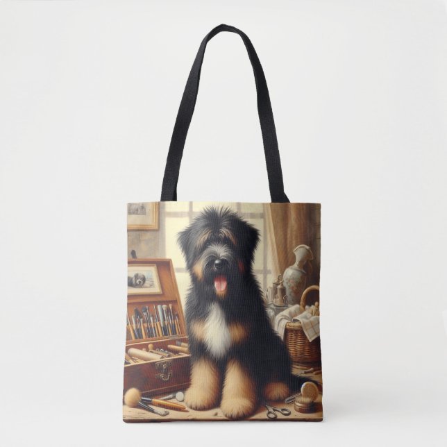 Bolso De Tela Pintura de perro de Briard (Anverso)