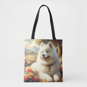 Bolso De Tela Pintura de perro de Samoyed de época