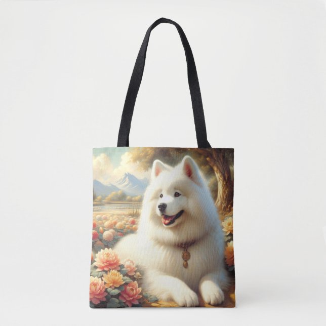 Bolso De Tela Pintura de perro de Samoyed de época (Anverso)