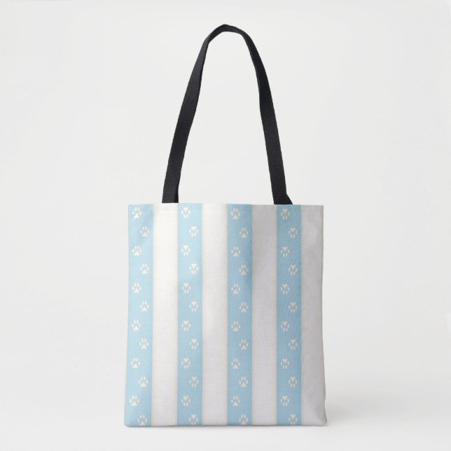 Bolso De Tela Pintura de perro pinta en franja blanca azul pálid (Anverso)
