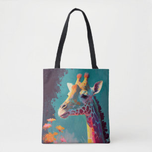 Bolso De Tela Pintura de retrato animal de jirafa vida silvestre