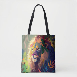Bolso De Tela Pintura de retrato animal de león en vida salvaje 