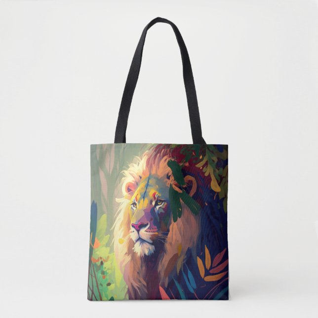 Bolso De Tela Pintura de retrato animal de león en vida salvaje  (Anverso)