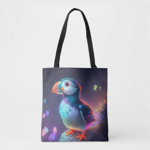 Bolso De Tela Pintura de retrato animal de pájaro de Puffin libr