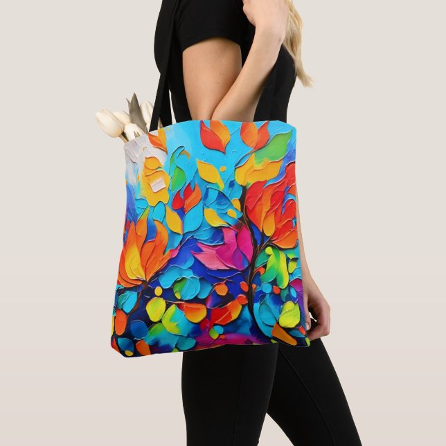 Bolso De Tela Pintura de sinfonía floral vibrante (Detalle)