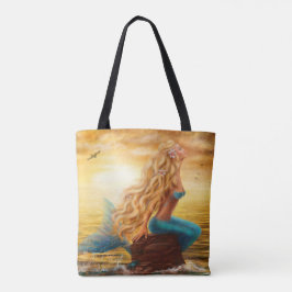 Bolso De Tela Pintura de sirena al sol