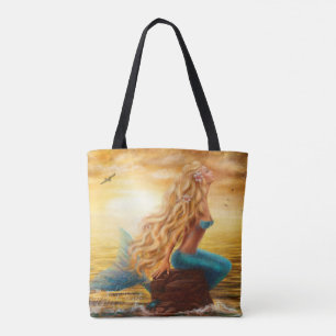 Bolso De Tela Pintura de sirena al sol