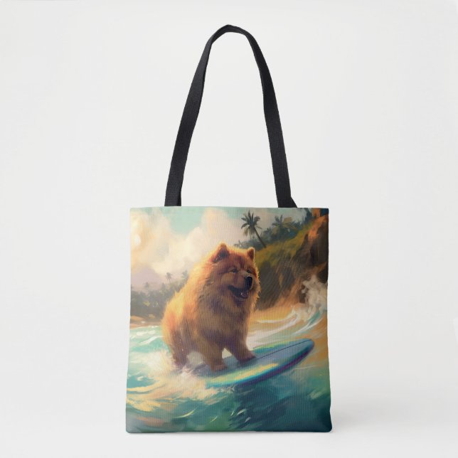 Bolso De Tela Pintura de surf Chow Chow Beach (Anverso)