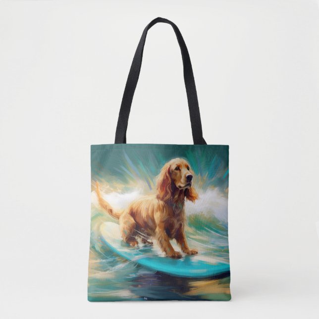 Bolso De Tela Pintura de surf Cocker Spaniel Beach (Anverso)