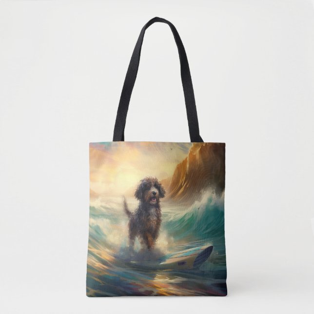 Bolso De Tela Pintura de surf de Bernedoodle Beach (Anverso)