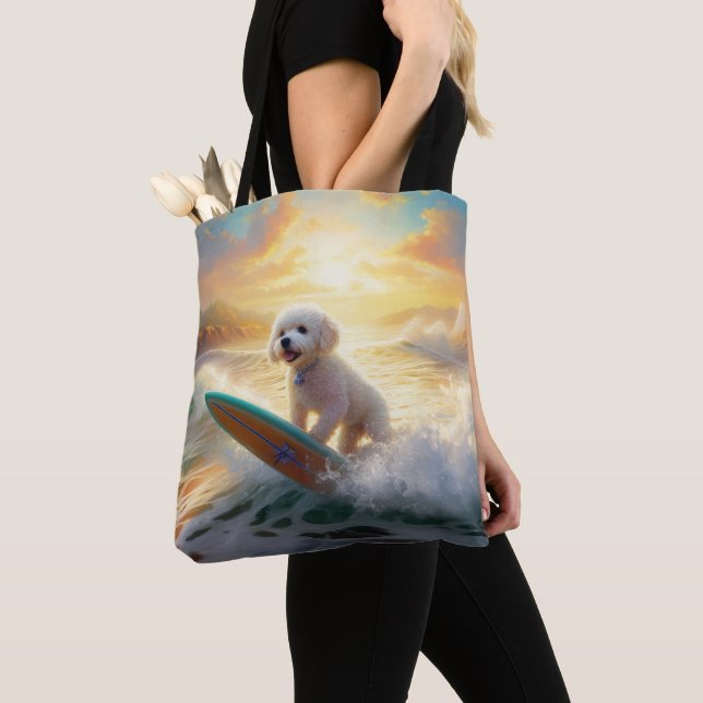 Bolso De Tela Pintura de surf de Bichon Frise Beach (Detalle)