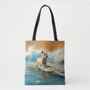 Bolso De Tela Pintura de surf de Biewer Terrier Beach