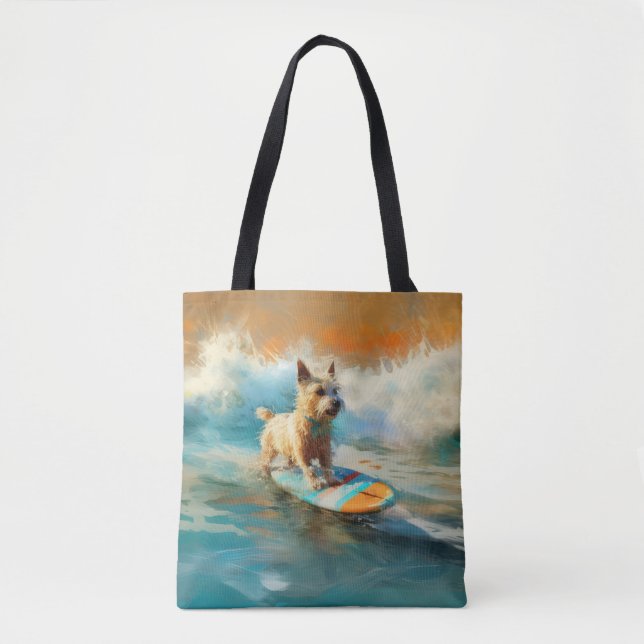 Bolso De Tela Pintura de surf de Biewer Terrier Beach (Anverso)