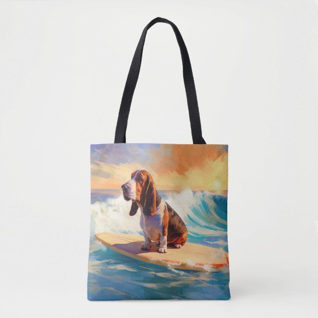 Bolso De Tela Pintura de surf en Basset Hound Beach (Anverso)