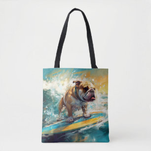 Bolso De Tela Pintura de Surf en la Playa Bulldog