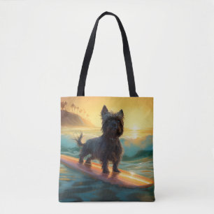 Bolso De Tela Pintura de Surf en la Playa de Affenpinscher