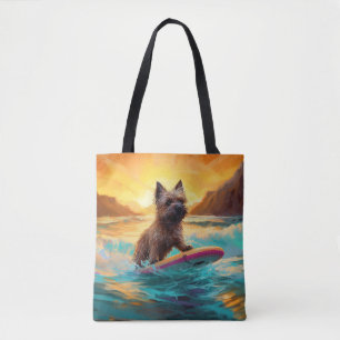Bolso De Tela Pintura de surf en la playa de Cairn Terrier