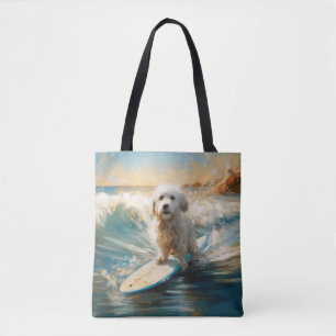 Bolso De Tela Pintura de surf en la playa de Coton De Tulear