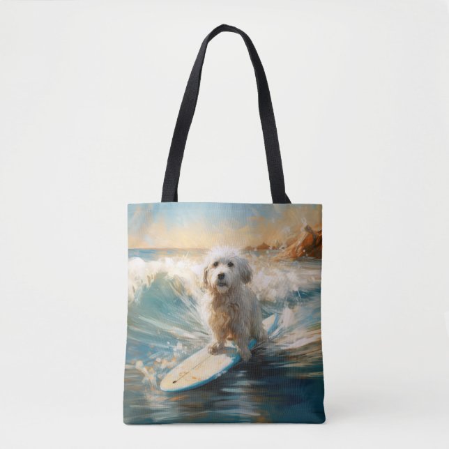 Bolso De Tela Pintura de surf en la playa de Coton De Tulear (Anverso)