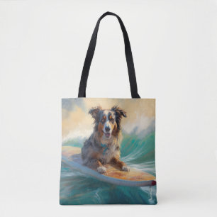 Bolso De Tela Pintura de Surf en la Playa de Pastor Australiano