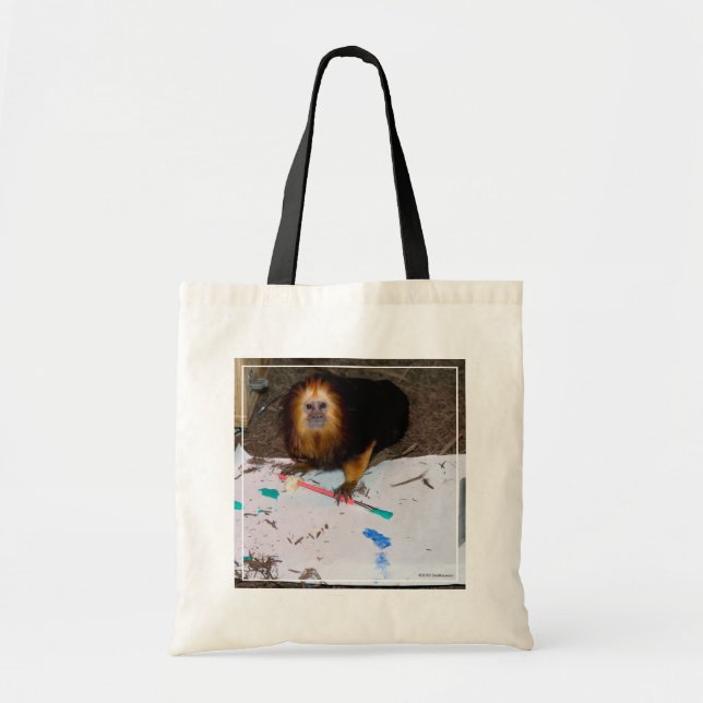 Bolso De Tela Pintura de Tamarin, León con Cabecera Dorada (Frente)