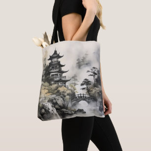 Bolso De Tela Pintura de tinta asiática del jardín