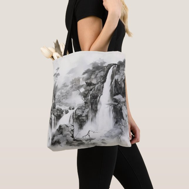 Bolso De Tela Pintura de tinta de cascadas (Detalle)