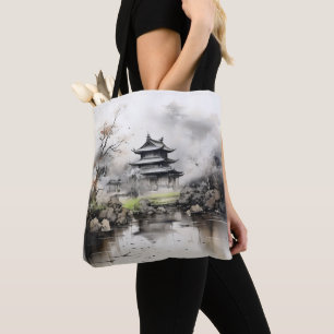 Bolso De Tela Pintura de tinta de la casa y el lago