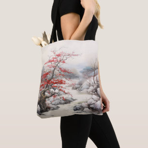 Bolso De Tela Pintura de tinta del árbol rojo del río