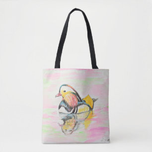Bolso De Tela Pintura de tinta y acuarela de pato mandarín