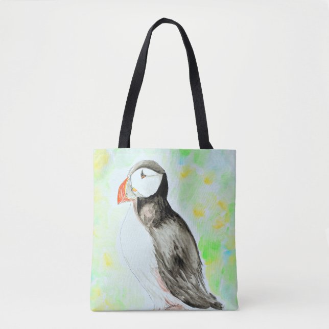 Bolso De Tela Pintura de tinta y acuarela de Puffin (Anverso)