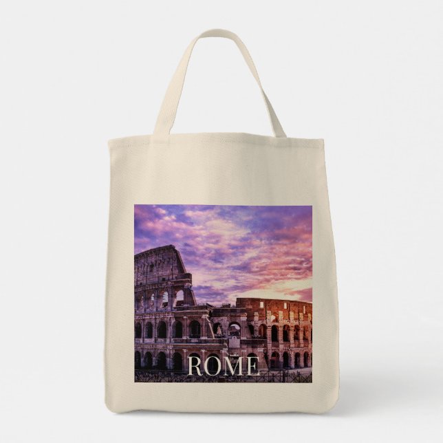 Bolso De Tela Pintura del Coliseo en Roma al atardecer (Reverso)