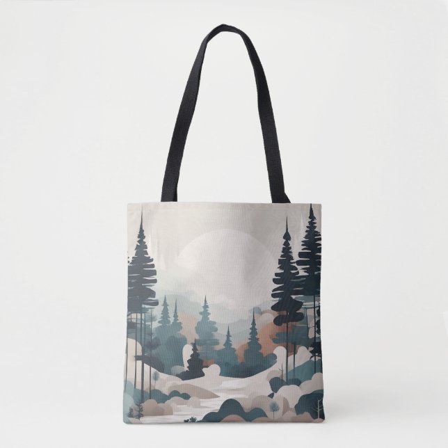 Bolso De Tela Pintura del paisaje forestal de Boho (Anverso)