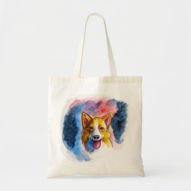 Bolso De Tela Pintura del perro del Corgi de la acuarela (Frente)