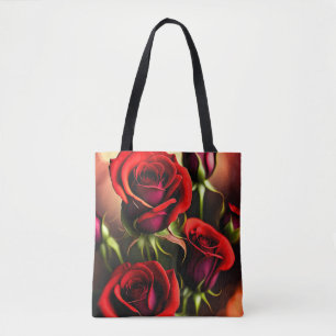 Bolso De Tela Pintura digital de flores de rosa roja-58567